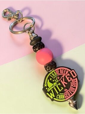 Pink. & Green  'Wicked' Beaded Keychain, bag charm, & etc - Handmade